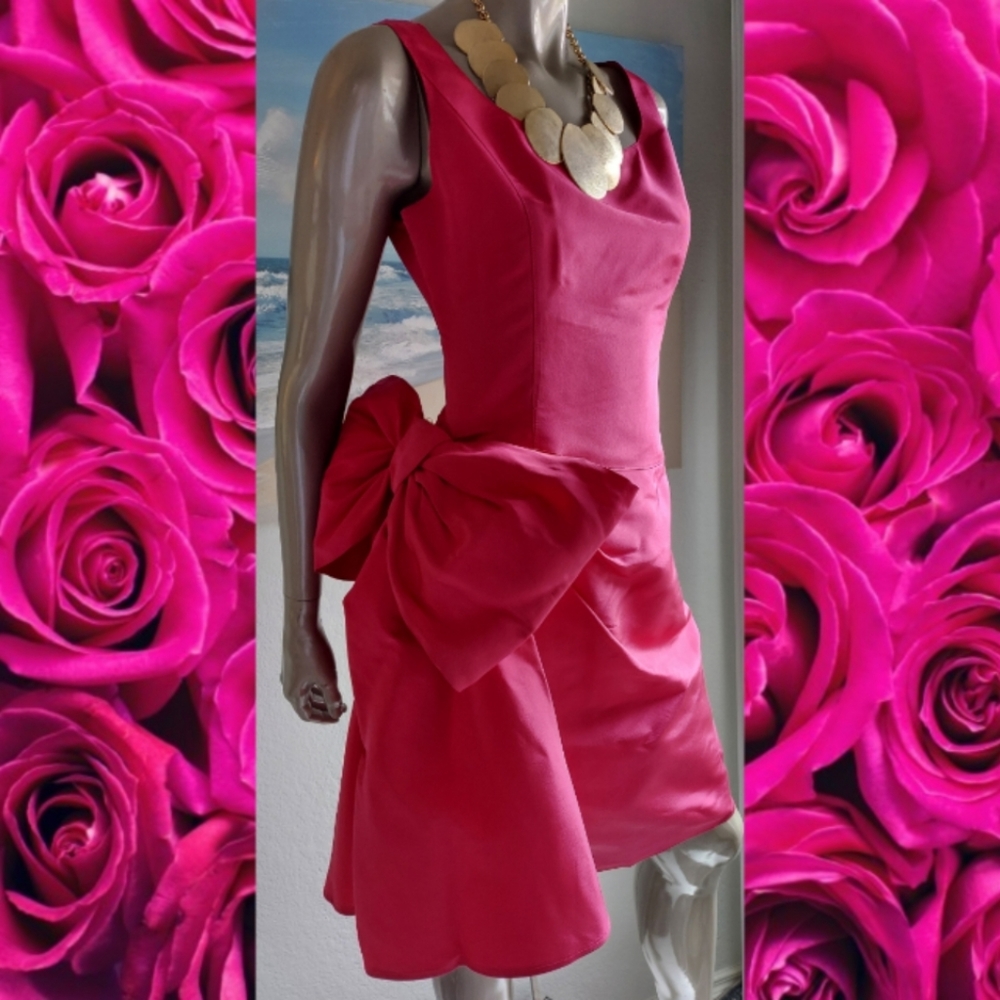 $3,900 OSCAR DE LA RENTA GORGEOUS SILK PINK BIG BOW DRESS US 6